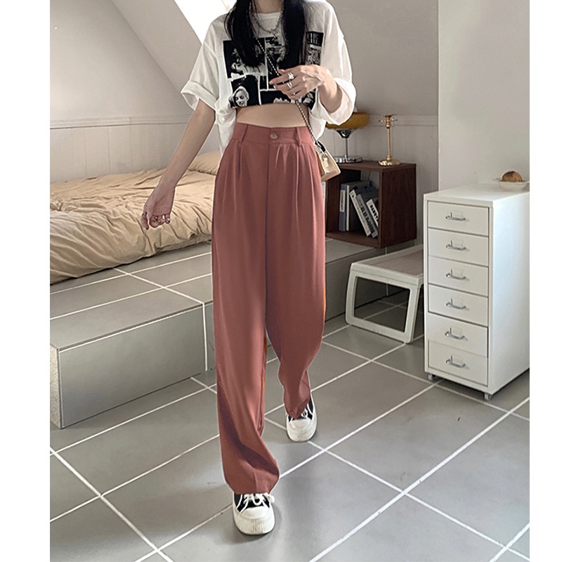 Celana Kulot high waist legging Loose celana panjang wanita Straight Pants korean style untuk sehari hari/Celana Kantor Formal