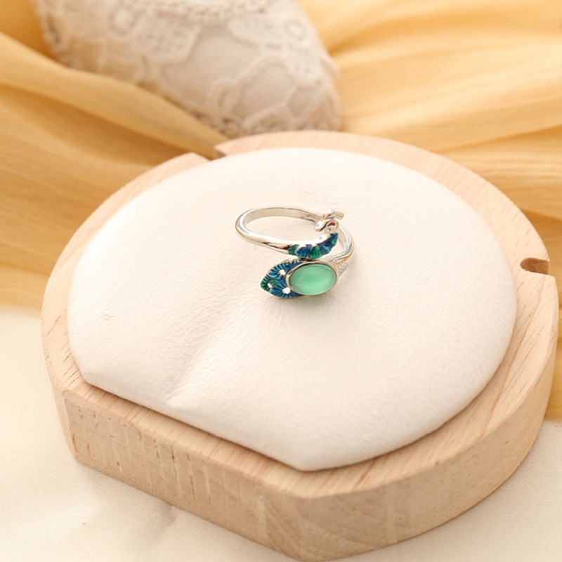 Fancyqube Fancycube Cincin Batu Giok Hetian Bentuk Merak Model Terbuka Dapat Disesuaikan