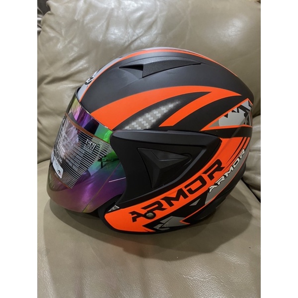 Helm Dewasa GHM Vista Armor Hitam Orange SNI Terlaris