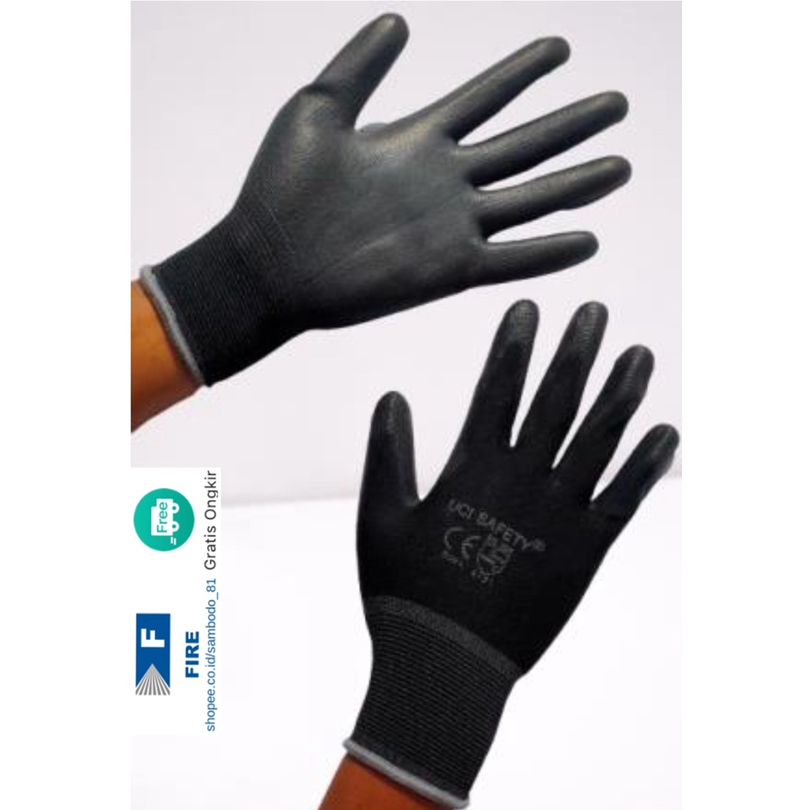 Sarung Tangan Multitask Karet Palm Fit Ukuran S,M, L, XL Proyek Satpam Anti Slip Hitam Black Hand Gloves Mekanik Montir Berkebun Tukang Telapak Tangan dilapisi karet Bahan Nylon Polyester Elektronik Assembly Static