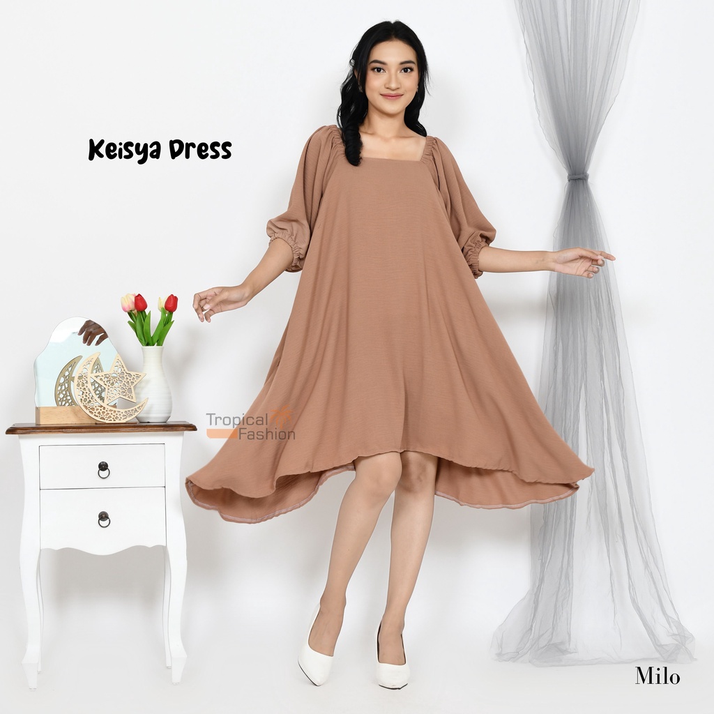 Keisya Dress Bahan Cringkel Airflow Untuk Remaja Dan Dewasa Termurah Kekinian