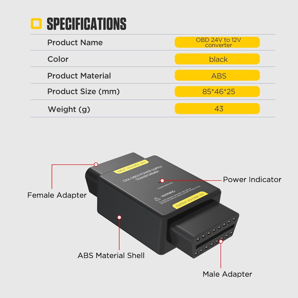 AUTOOL OBD 24V to 12V Adapter Step-down DC DC Converter Voltage
