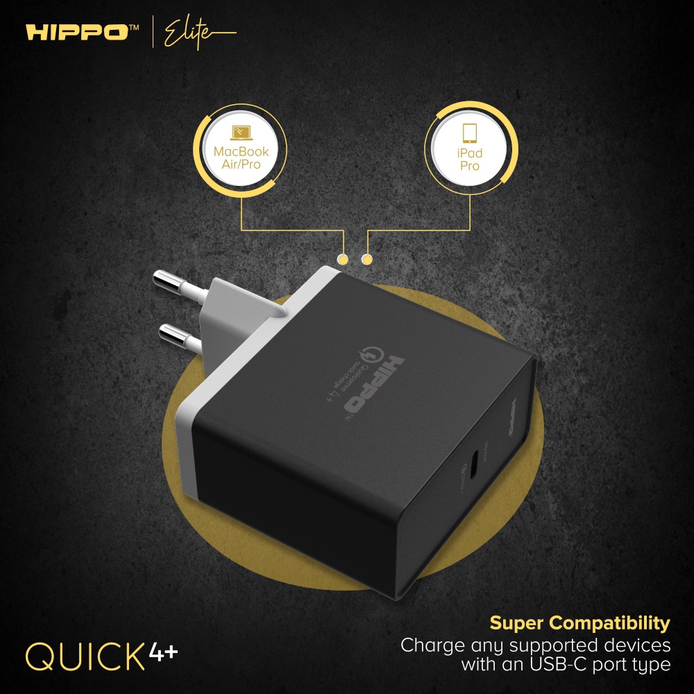 Hippo Adaptor Quick4+ PD 27W Quick Fast Charging 4.0 Travel Adapter Kepala Casan Colokan Charger Rumah type C Power Delivery QC Port Output USB C Super Fast