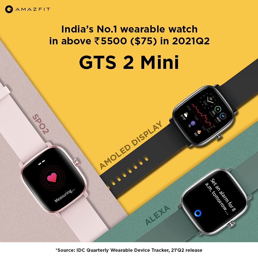 Amazfit GTS 2 Mini Smartwatch 1.55&quot; AMOLED Screen GPS jam tangan 5 ATM waterproof 70 Sports Modes SpO2 14 Days Battery Life