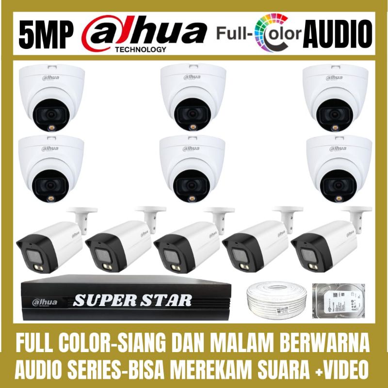 PAKET CCTV DAHUA FULL COLOR 5MP 16 CHANNEL 11 KAMERA AUDIO COLORVU