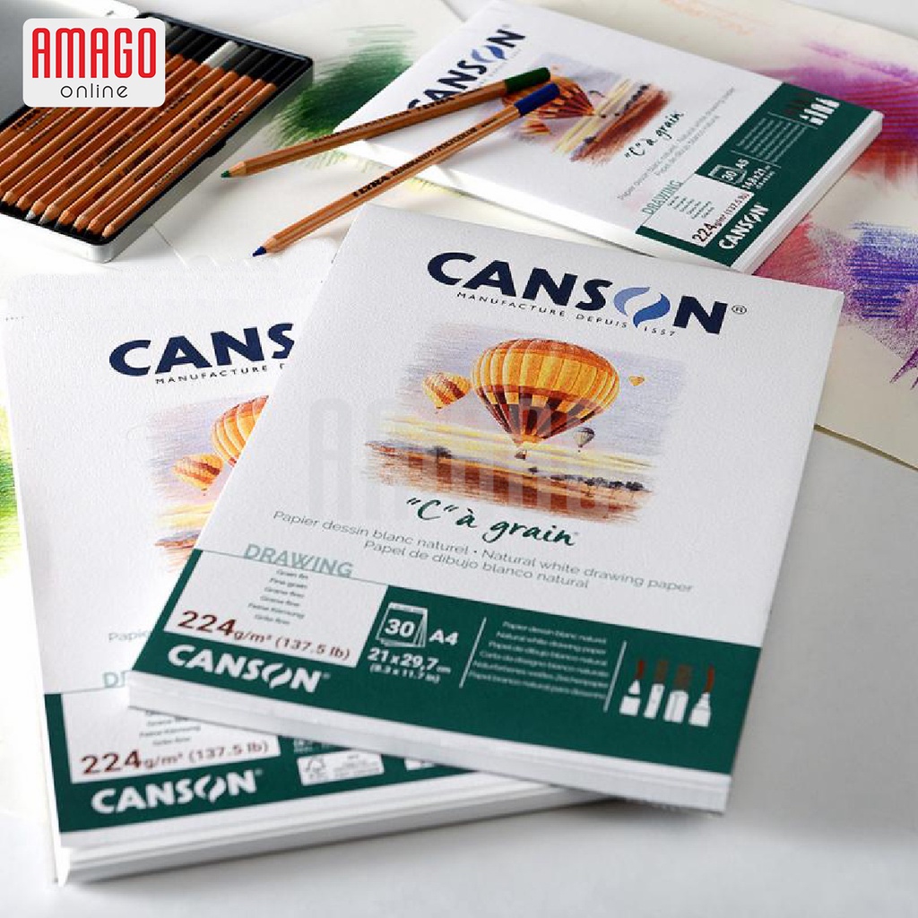 BUKU CANSON C A GRAIN - PAD - 30 SHEETS - A4 - 21 x 29,7 cm - DUAL SURFACE - 224 gram - 400060600