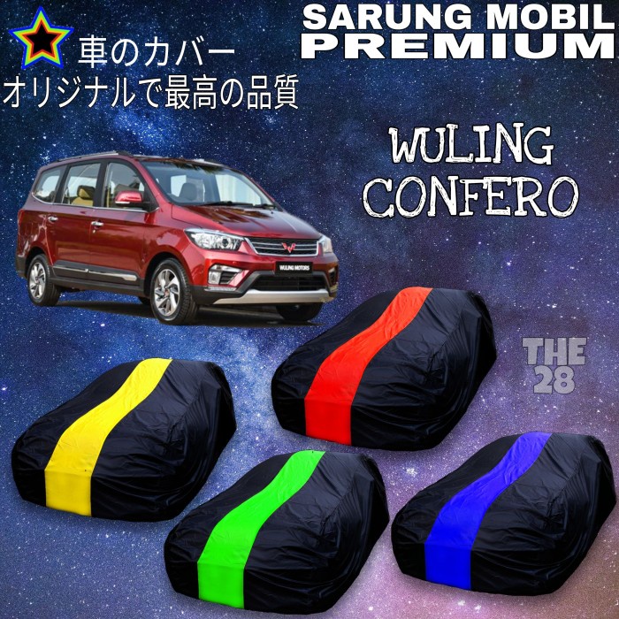 [BAYAR DIRUMAH] Sarung Mobil Wuling Confero Strip Tengah Warna Body Cover Penutup - List Merah / Per