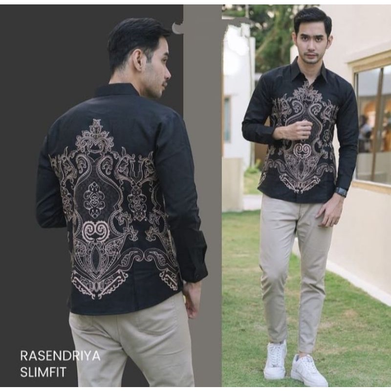 RASENDRYA kemeja batik Pria Slimfit lengan panjang