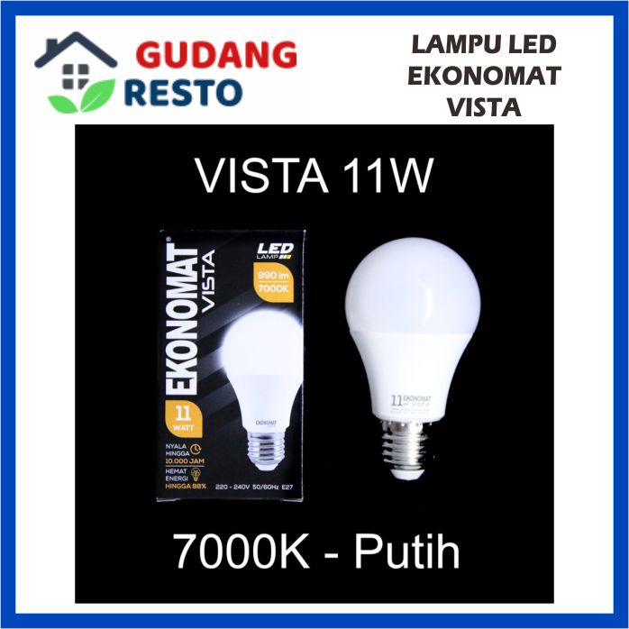 11W LAMPU EKONOMAT VISTA BOHLAM LED 11 W WATT 990LM PUTIH 7000K BULB BOLA LAMPU TERANG MURAH