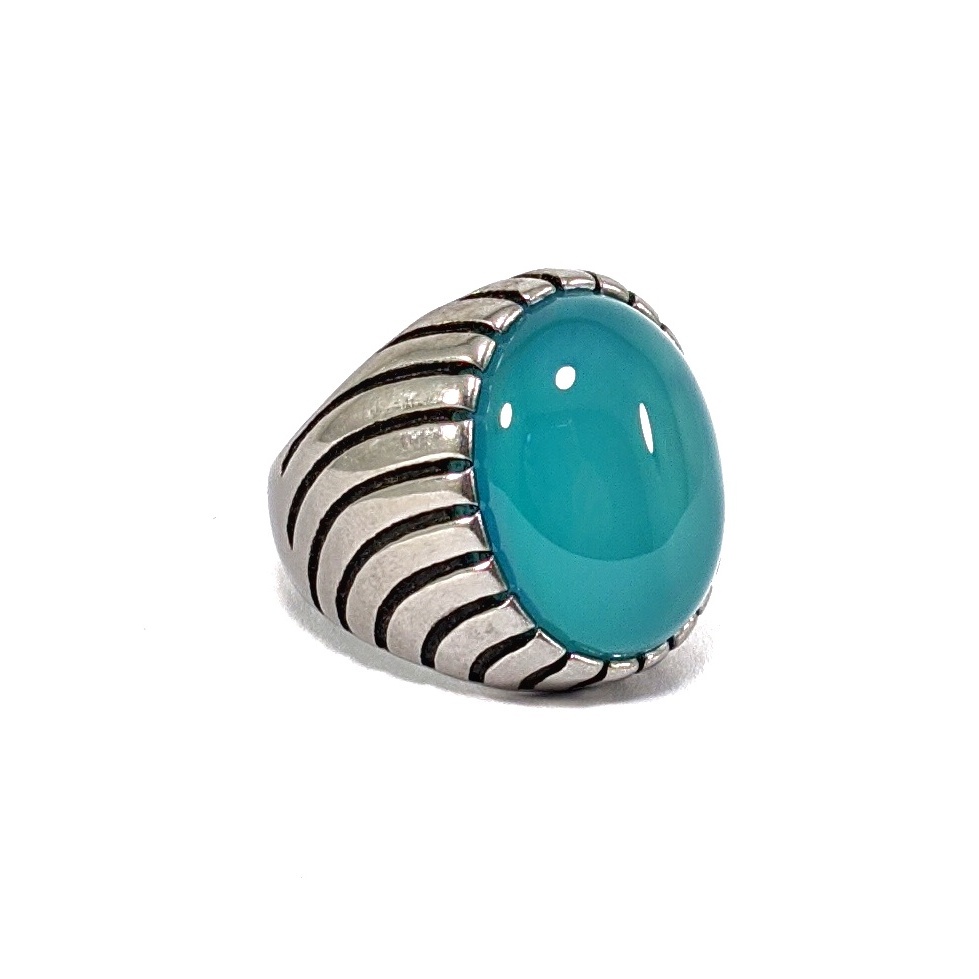 Natural Cincin Titanium Batu Akik Calchedony Blue Tosca Mantap