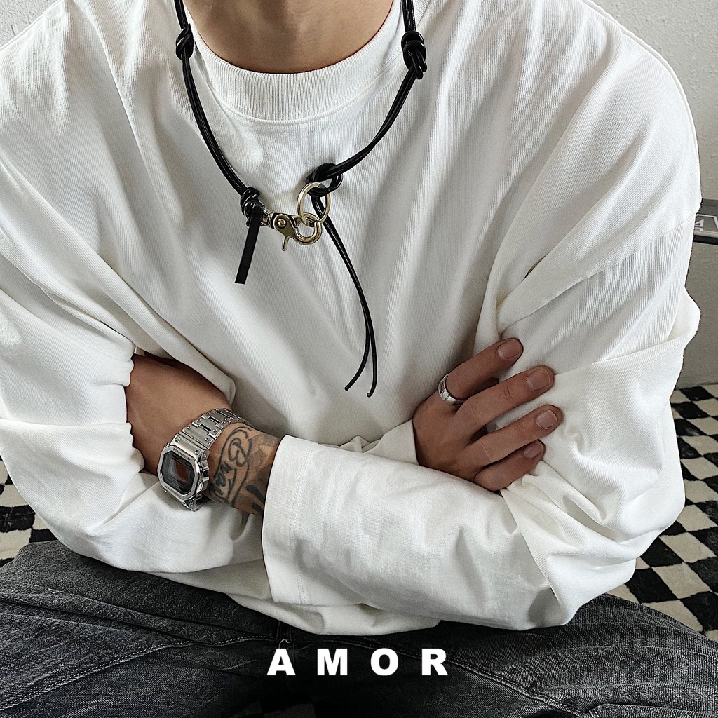 Kalung Rantai Bahan Kulit pu Warna Hitam Gaya Korea Untuk sweater