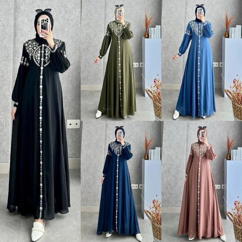 Diandra Ceruty Dress Terbaru 2022 Kekinian Gamis Muslimah Remaja Dewasa Simpel Elegan Bordir Mewah P