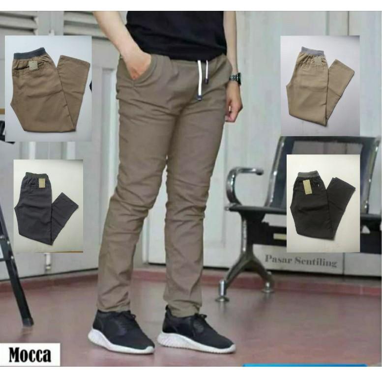 Rip Panjang Chinos Kolor Chino Pinggang Karet Celana Chinos Kolor Celana Rip Remaja Celana Panjang •