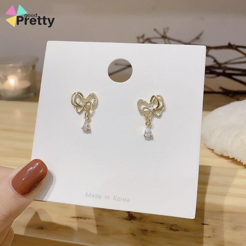 Gaya Korea Kupu-kupu Mutiara Kristal Anting-Anting Fashion Sederhana Anting Busur Elegan Perhiasan Aksesoris - PD - PD