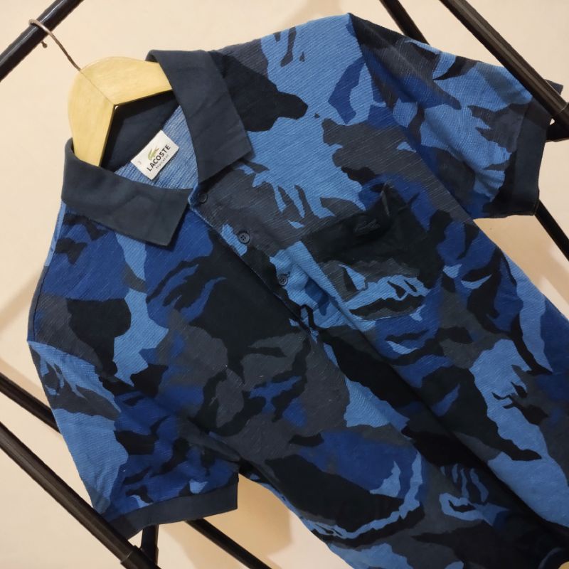 Polo Shirt Lacoste Blue Camo Original Second Preloved