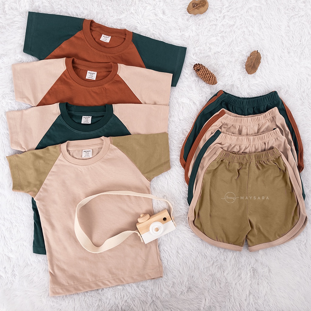 Piyama Raglan Baju Anak Two Tones Colors Kaos Earth Tone