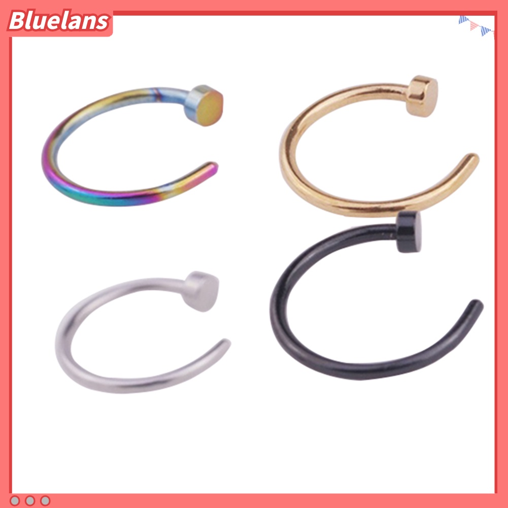 Bluelans Punk 4 Pcs Fashion Stainless Steel Lip Nose Septum Ring Body Piercing Jewelry