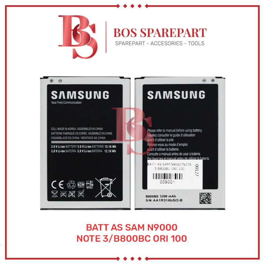 BATTERY AS SAMSUNG N9000 / NOTE 3 / B800BC ORI 100 / BATERAI / BATRE