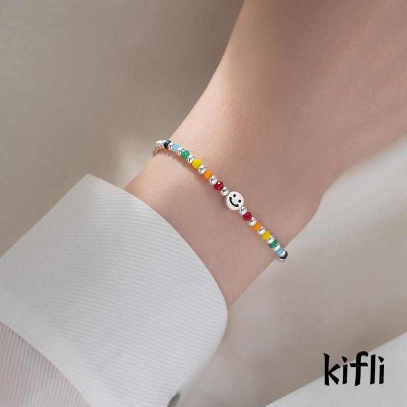 Gelang Tangan Manik-Manik Motif Smiley Face / Awan / Pelangi Untuk Wanita / Pelajar (KD)