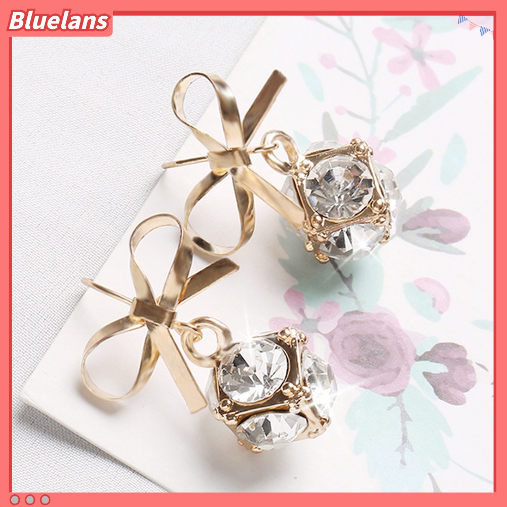 Anting Kait Gantung Wanita Desain Pita Hias Berlian Imitasi Berkilau Untuk Pesta / Hadiah