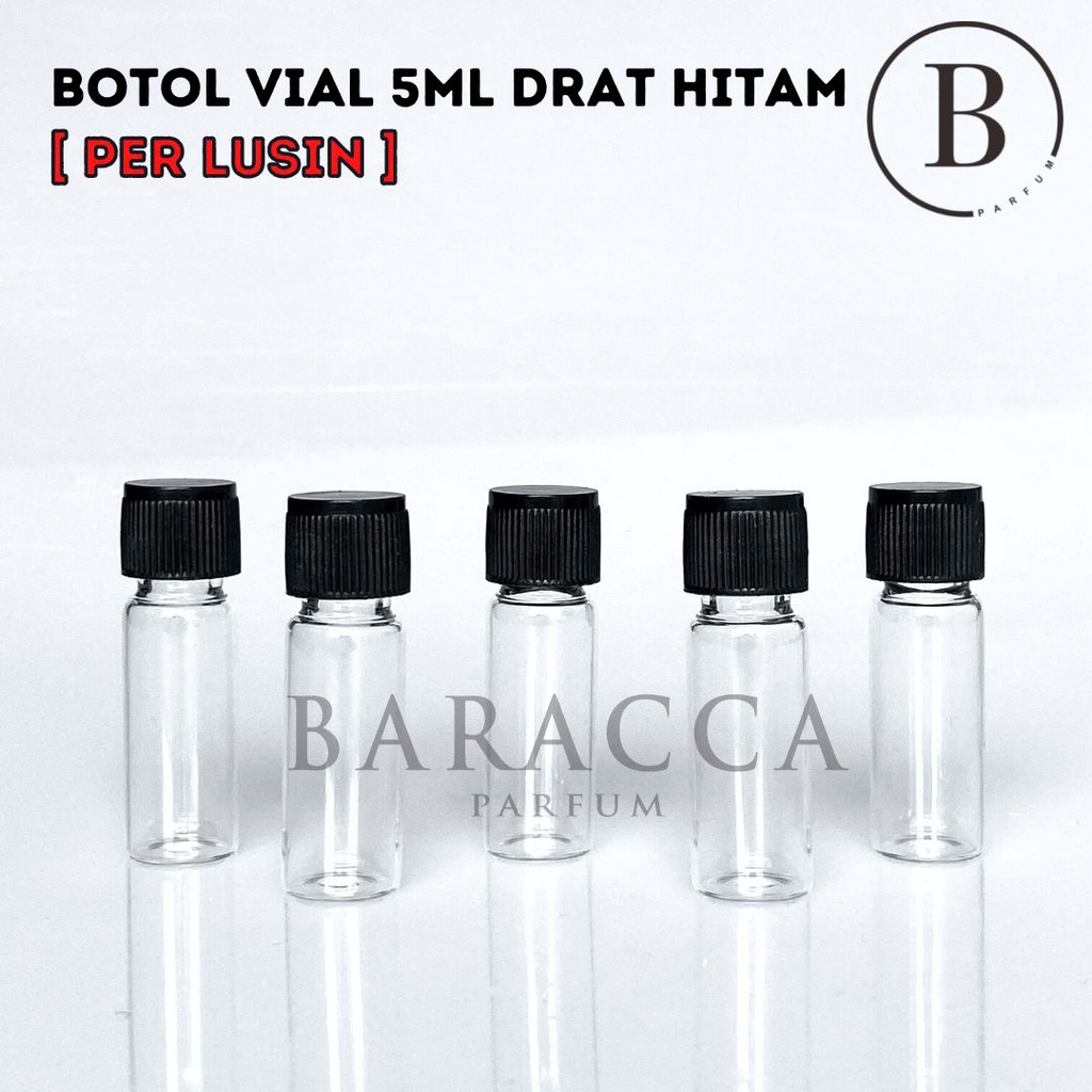 Botol Tester Parfum Kaca 5ML - Botol Tester 5ML - Botol Vial Kaca Drat Hitam Perlusin