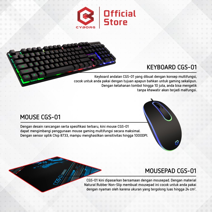 Keyboard mouse mousepad pad mat gaming cyborg wired membrane 108 key optical 1000dpi 21.5x17.5 cm rubber rgb cgs-01 commander cgs01