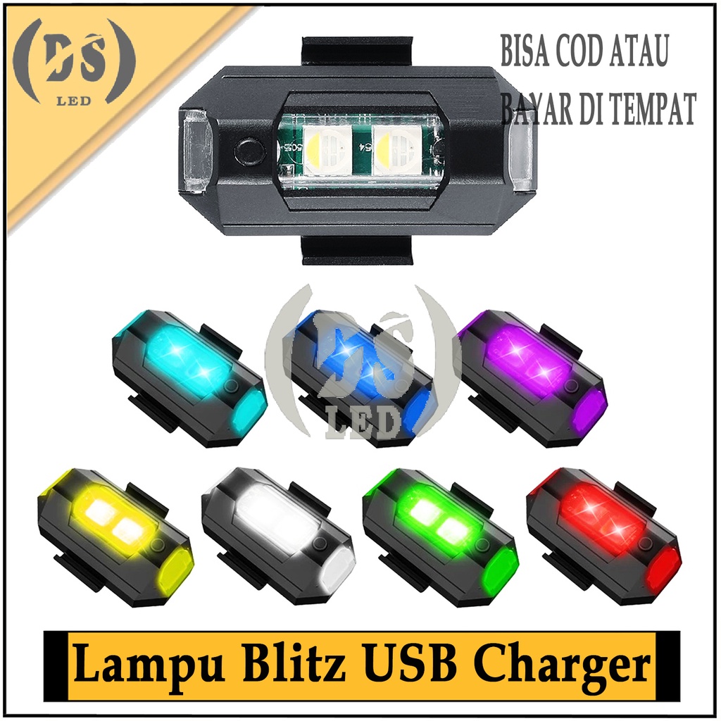 Lampu LED Blitz USB Charger / Lampu sepeda kedip Banyak Mode
