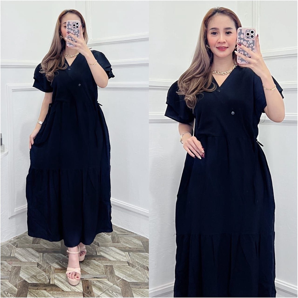 Dress Kimono Homewear Kekinian Daster Rayon Busui Kancing Daster Susun Lengan Tumpuk