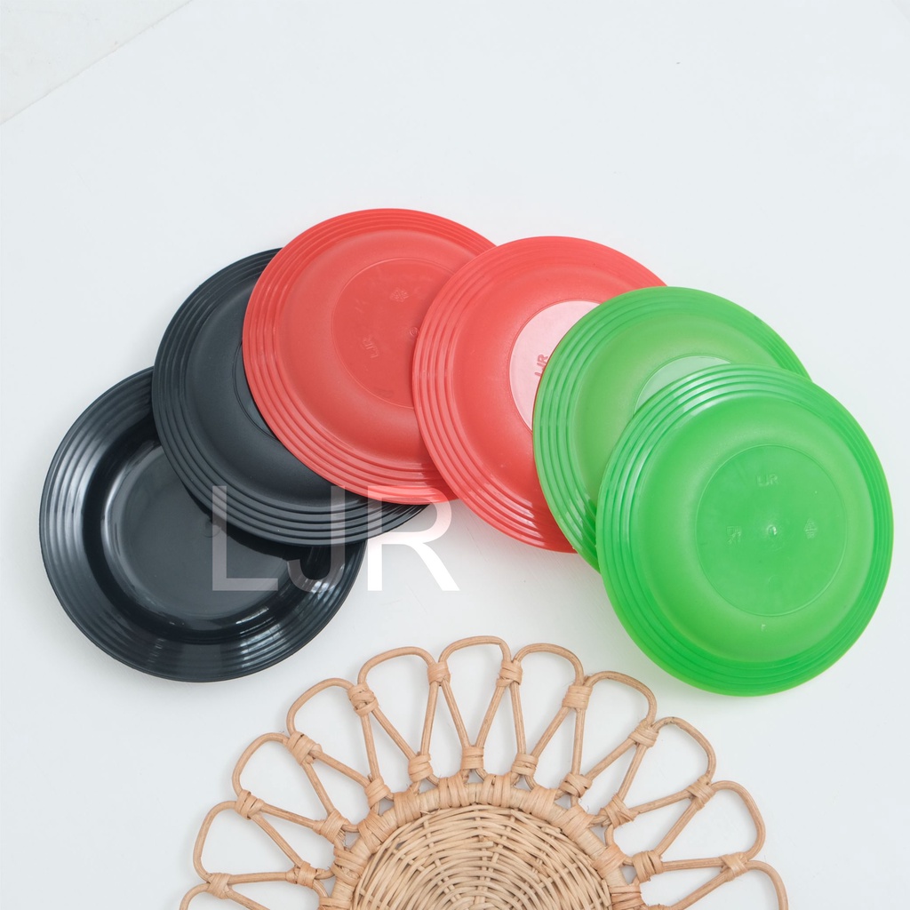 4 lusin LJ Piring Makan plastik warna warni Berkualitas Motif murah 22 cm