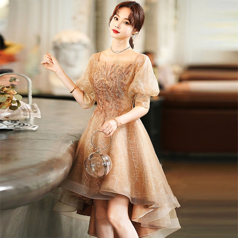 Gaun malam emas perempuan 2022 baru wanita perjamuan temperamen cahaya mewah niche peri tuan rumah g
