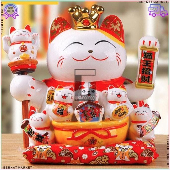 Maneki Neko Kucing Hoki Rejeki Keberuntungan Lucky Cat Keramik Baterai