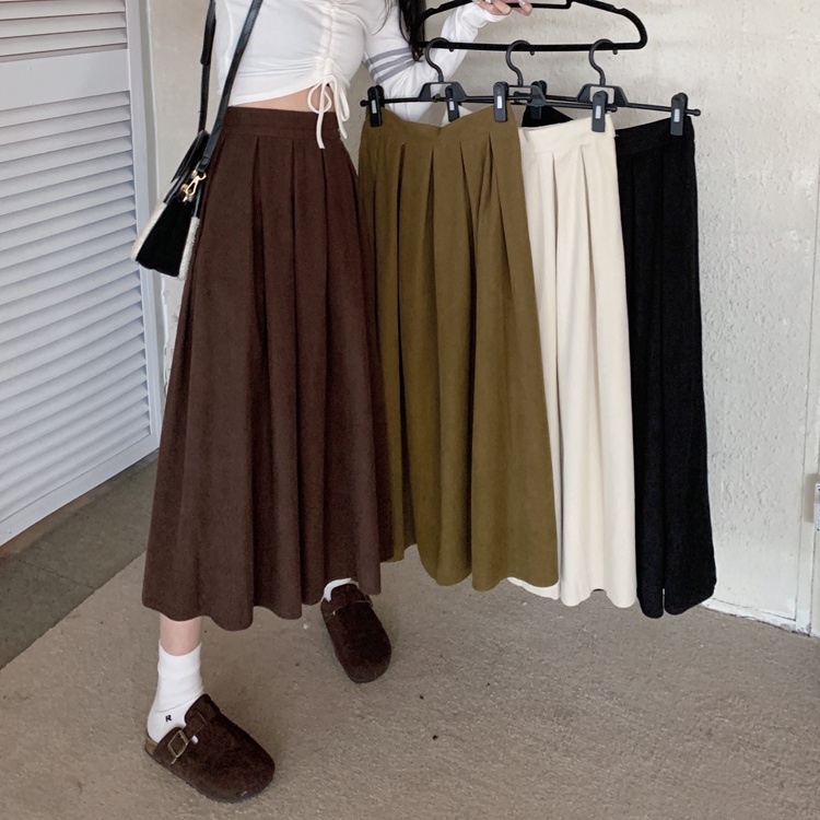 Rok Wanita Terbaru Oversize Korean Style Vintage Rok Plisket Premium Hitam Panjang Korduroi High Waist Rok Selutut