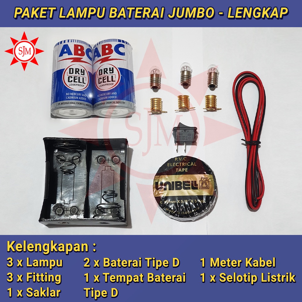 Paket Rangkaian Listrik Lampu Seri Pararel Baterai Jumbo / Besar Praktek Anak Sekolah