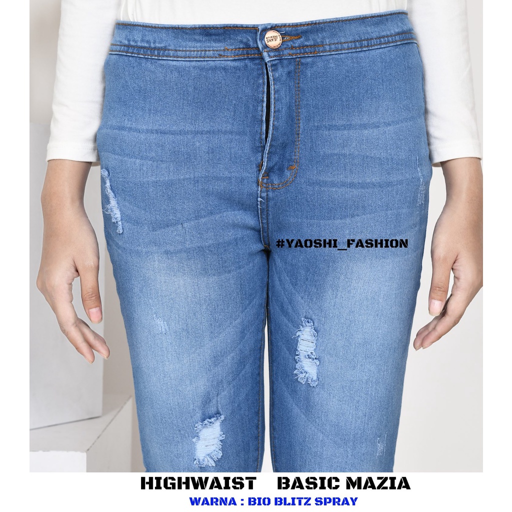 YAOSHI -CELANA PANJANG DENIM/JEANS PINGGANG TINGGI WANITA - Highwaist Denim Mazia Ripped - Bahan  Super Good Quality SIZE 31-34