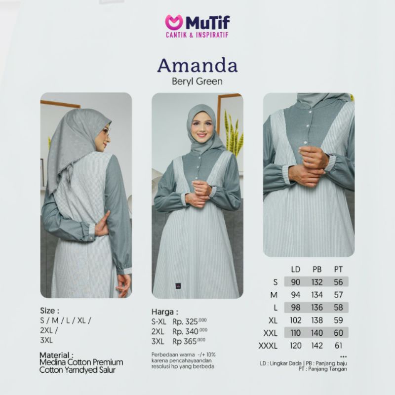 Mutif Amanda Beryl Green Baju Muslim Gamis Dress Casual Premium Terbaru Ori Lebaran