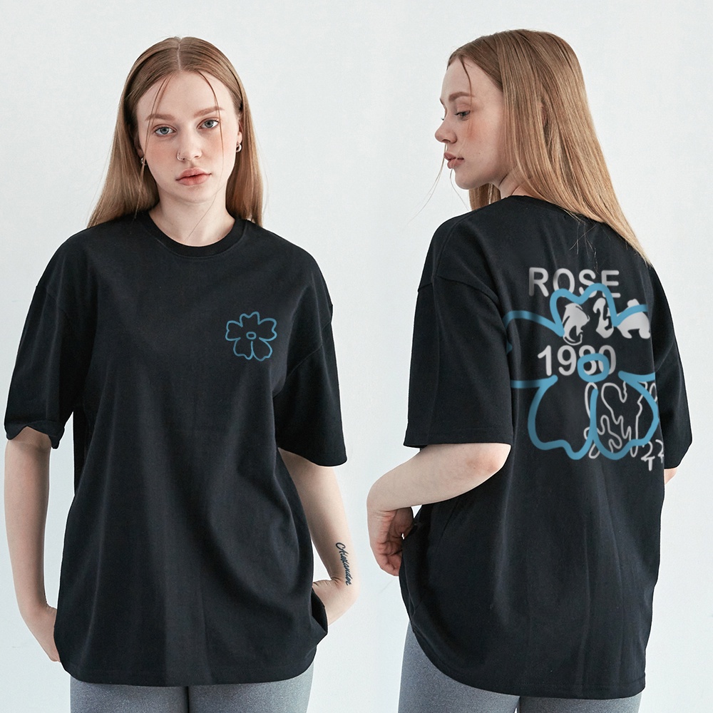 Baju Atasan Wanita/Letter Flowers Printed Oversize T-shirt/Kaos Putih/Korean Style Lengan Pendek Terbaru Kaos Wanita