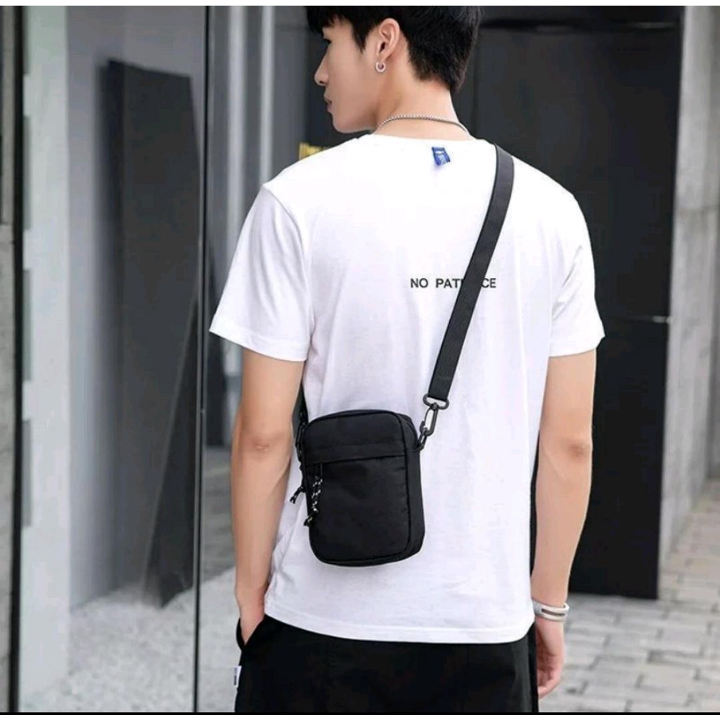 tas  selempang pria polos bahan kanvas selendang bahu | selempang laki anak remaja resleting terbaru