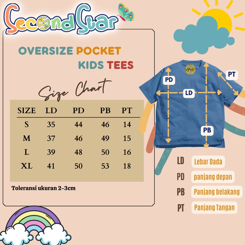 Second star - Oversize Pocket Kids Tees Kaos Polos Anak Saku Warna Pastel Katun Combed 24s Laki-laki Perempuan Unisex 1-8 tahun - Amr197