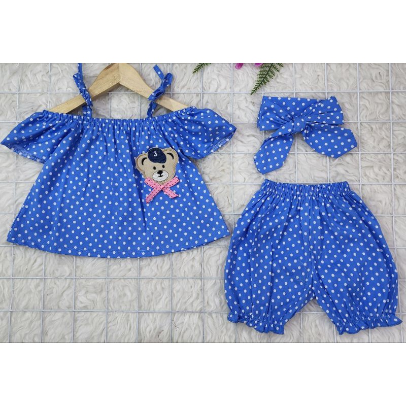 Baju bayi perempuan stelan sabrina+ bandana baby