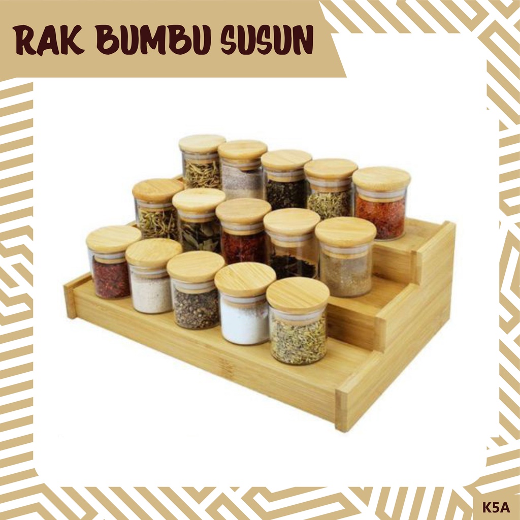 RAK BUMBU / RAK KAYU BERTINGKAT / RAK TEMPAT BUMBU 3 TINGKAT MINIMALIS - K5