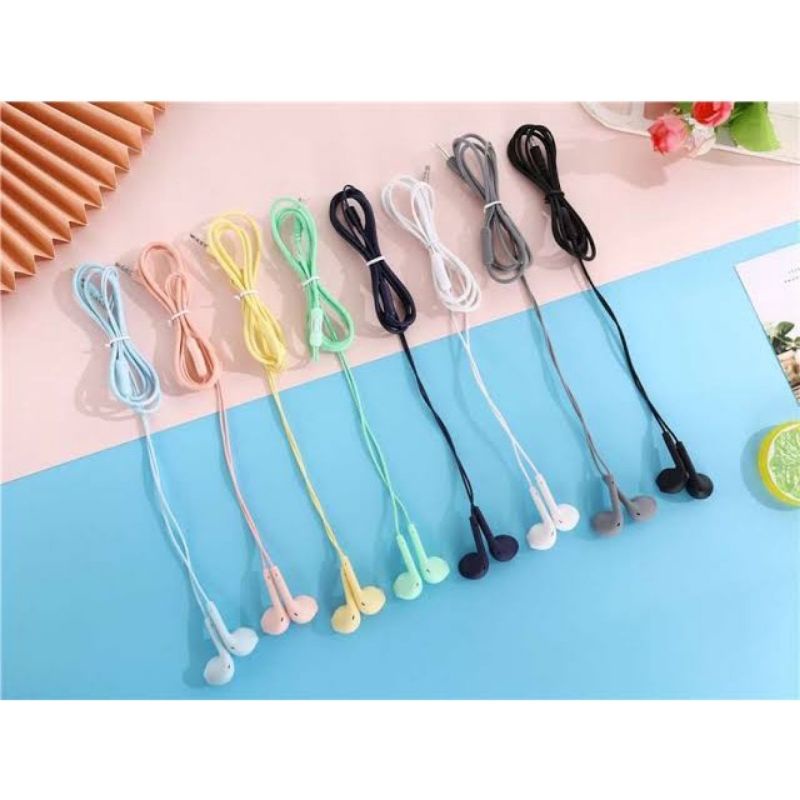 Handsfree Stereo Macaron U19 Headset Extra Bass Earphone U 19 Hifi Stereo Jack 3.5MM With Mic Bisa Untuk Telepon Telfon Telephone Warna Kuning sky blue biru Putih Hitam Pink Hijau tosca Abu abu Navy BERKUALITAS Oyaya kosmetik pekanbaru Grosir riau