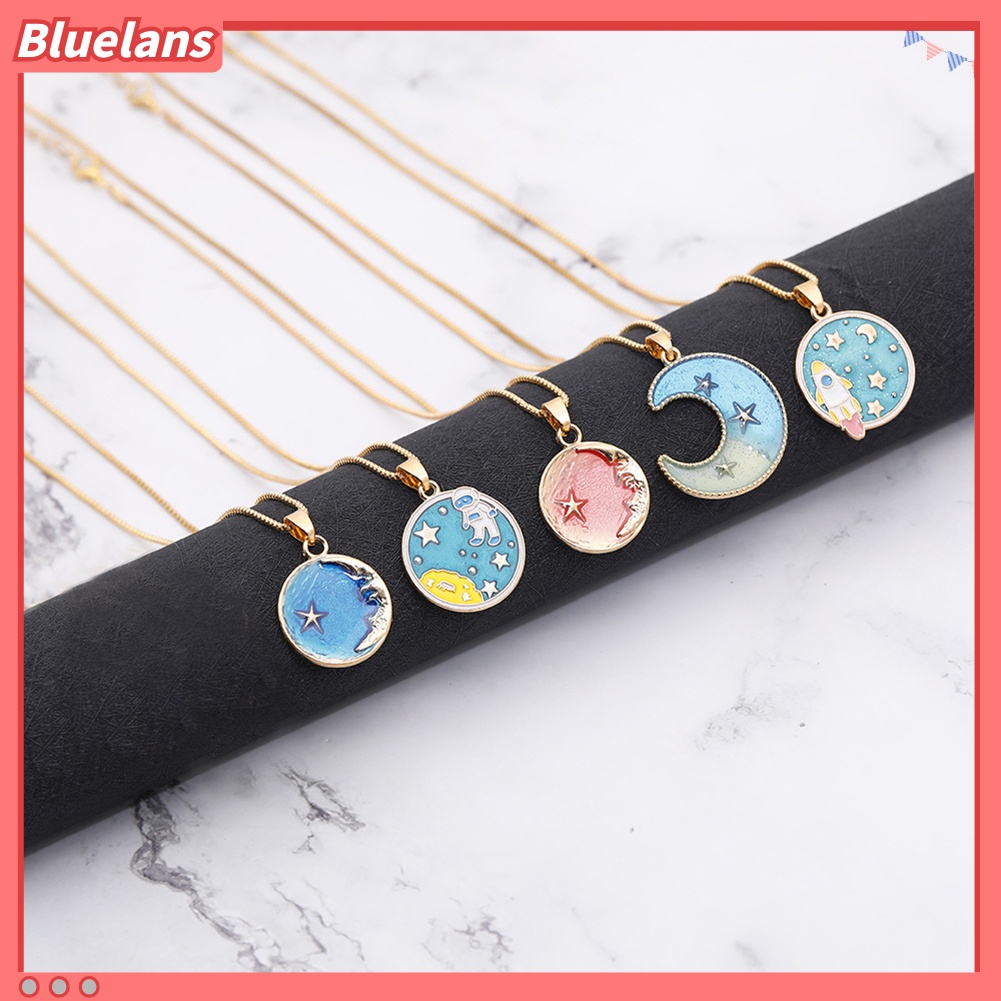 Bluelans Women Romantic Starry Sky Enamel Star Moon Pendant Chain Necklace Jewelry Gift