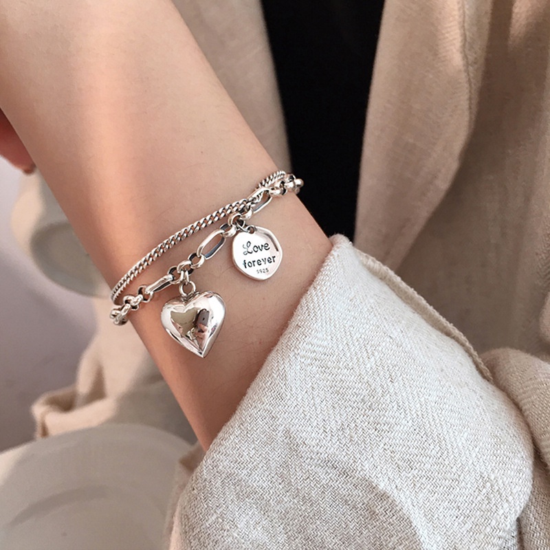 Gelang Tangan Rantai Lapis Silver 925 Motif Love Forever Vintage Untuk Wanita