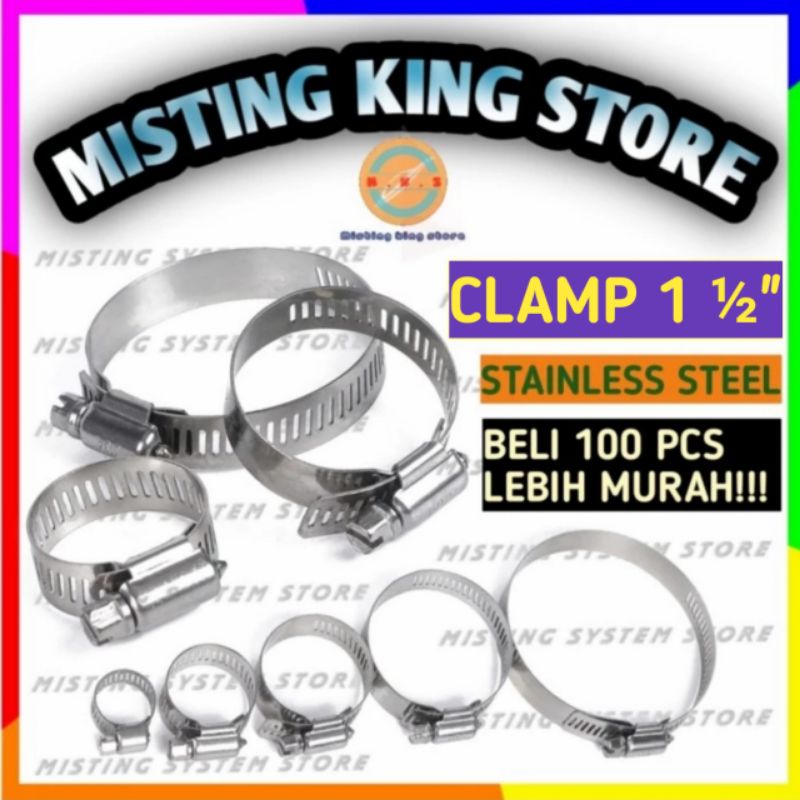 KLEM SELANG 1 1/2 INCH HOSE CLAMP STAINLESS STEEL PENJEPIT SELANG KRAN AIR / REGULATOR / SELANG TABUNG GAS 1.5&quot;