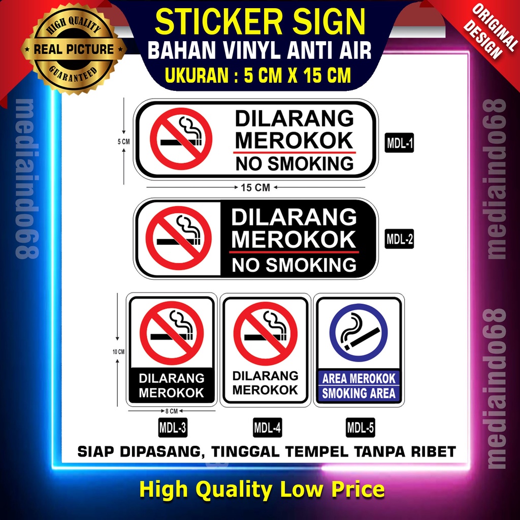 

STICKER SIGN-RAMBU BAHAN VINYL (NO SMOKING-SMOKING AREA)