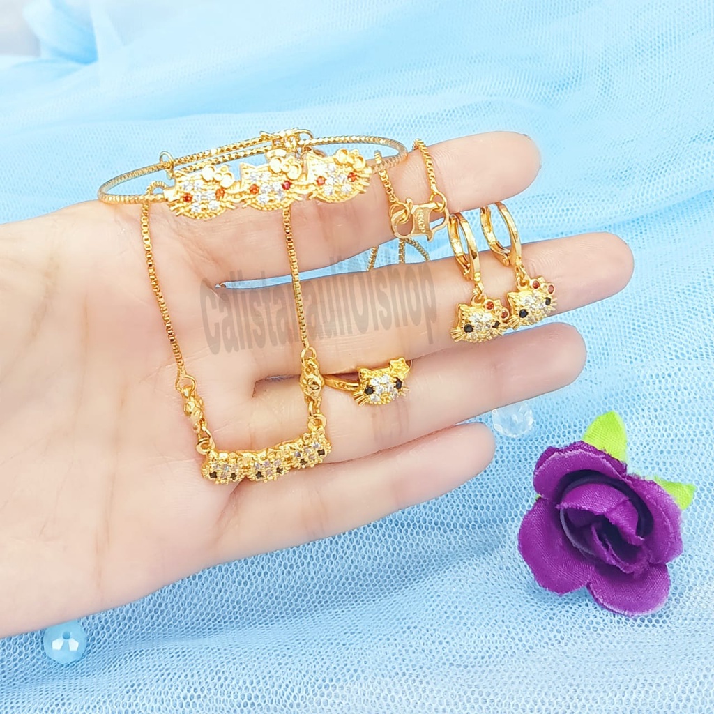SET ANAK MATA HELLO KITTY PERHIASAN EMAS KOREA ANTI KARAT DAN ANTI LUNTUR