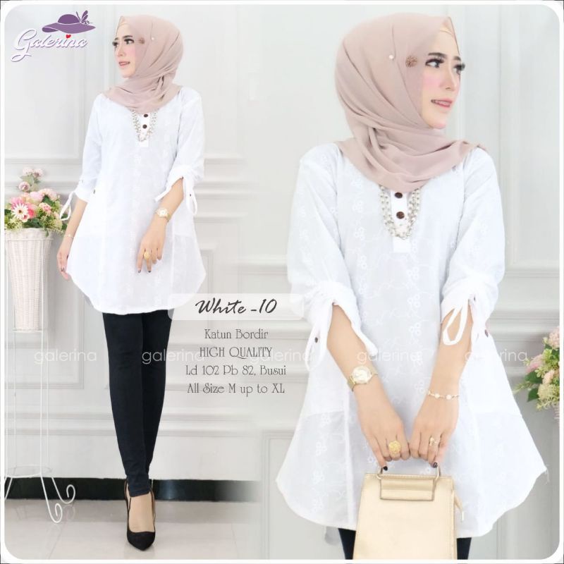 GAURI - RAINY TUNIK WARNA PUTIH BORDIR EXCLUSIVE - ORI ALILA TUNIK DEWITA