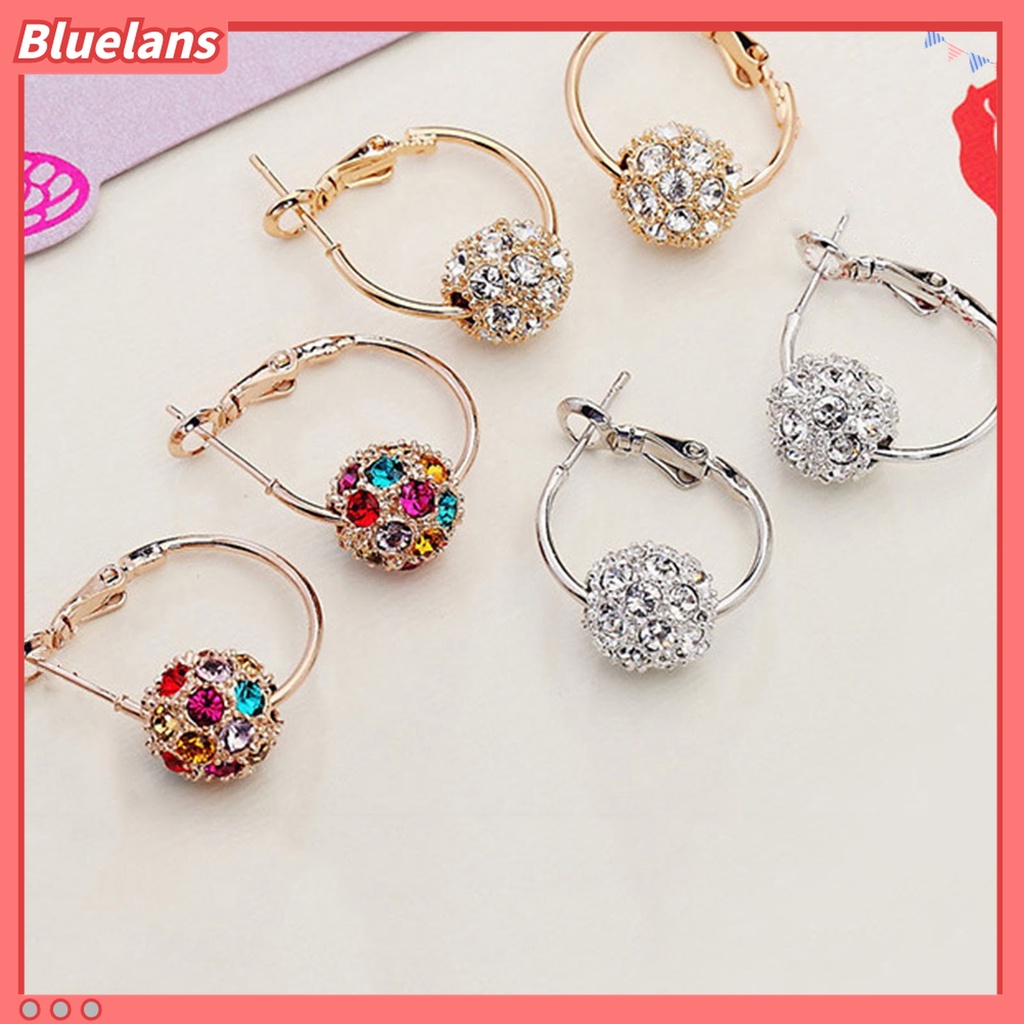 1 Pasang Anting Hoop Bentuk Bola Bulat Aksen Berlian Imitasi Warna-Warni Untuk Wanita