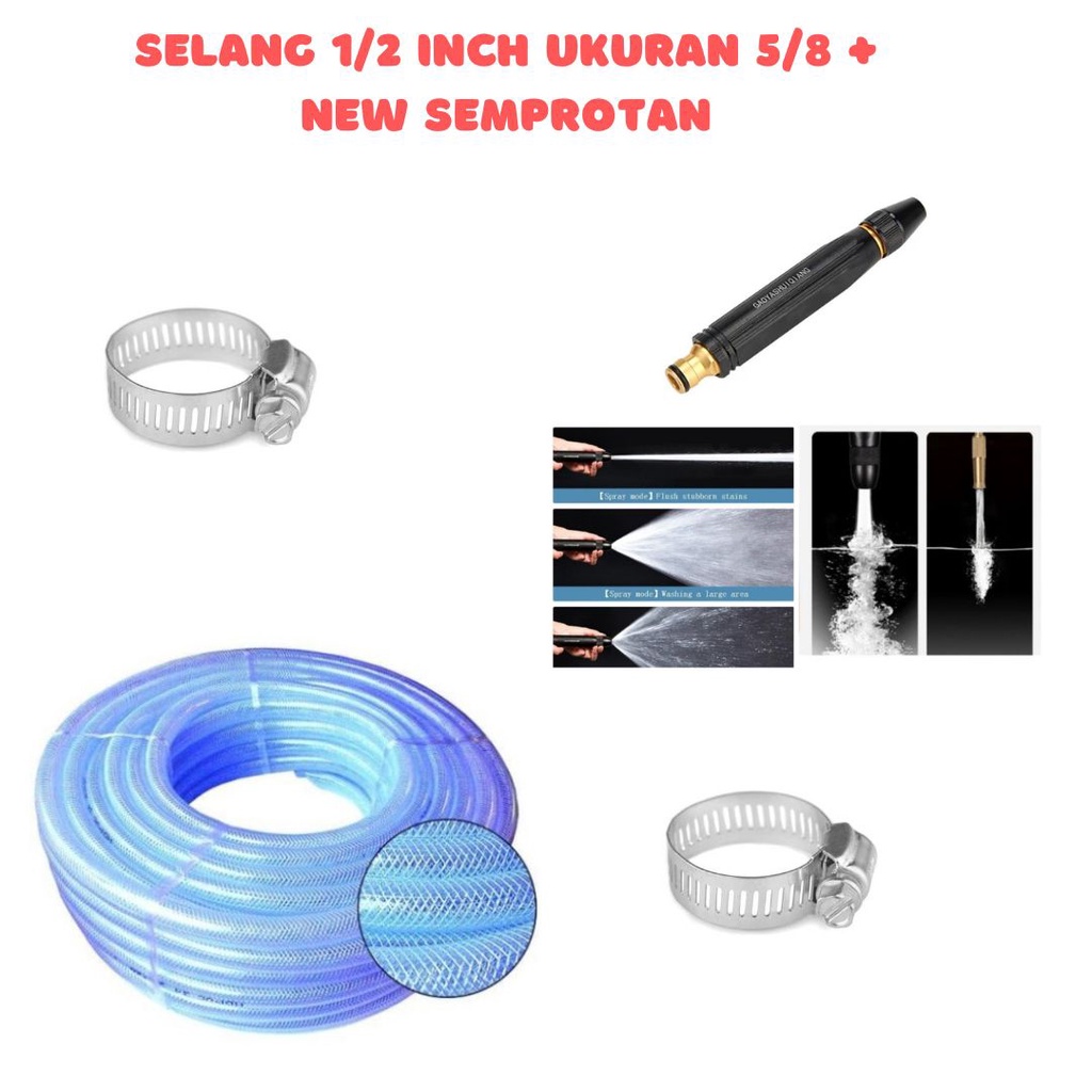 PAKET SELANG BENING SERAT BENANG UKURAN 5/8 INCH FREE SEMPROTAN BERMACAM MACAM MODEL