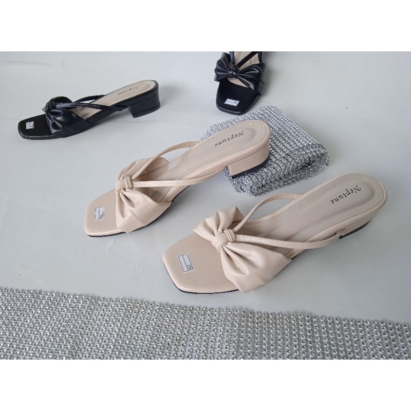 sandal hak 3 cm wanita simpel pita kerut tali/teplek wanita terbaru/high heels wanita h43